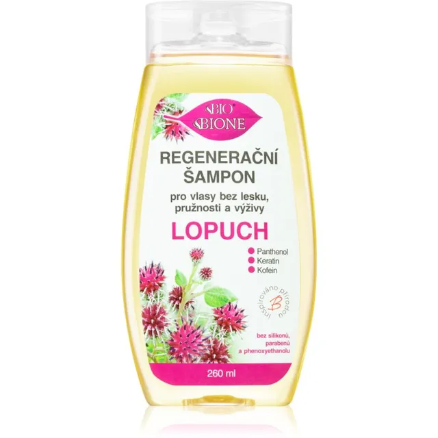 Bione Cosmetics Burdock Taastav šampoon säravate ja pehmete juuste jaoks 260 ml