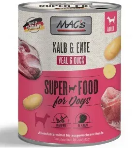 MAC's konserv koerale VASIKA- ja PARDILIHAGA (94% liha) teraviljavaba (Superfood MAC's Dog Veal & Duck)