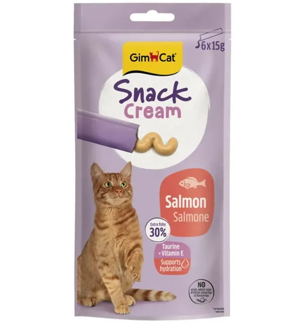 GimCat Snack Cream kreemjas maius kassile, lõhega, 6 x 15 g kotikest