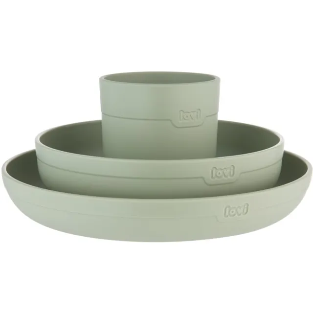 LOVI Tableware Set with Cup söögiriistade komplekt Pistachio 3 tk