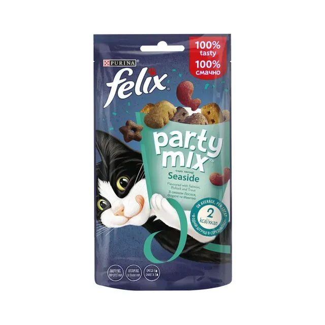 Party Mix kassimaiused Ocean lõhe, süsika ja forelli maitsega, FELIX, 60 g