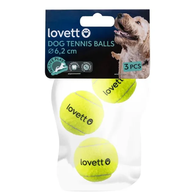 Koerte tennisepall LOVETT 6.2cm 3tk