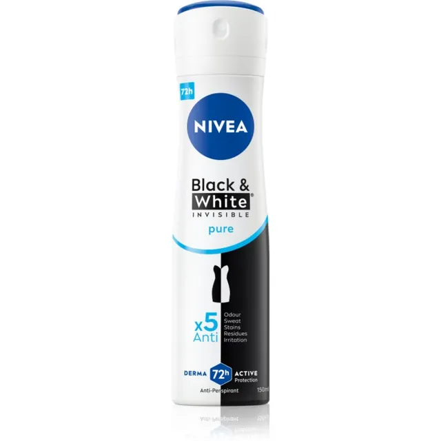 NIVEA Invisible Black & White Pure Higistamisvastane deodorant, mis ei jäta kollaseid ega valgeid plekke 150 ml