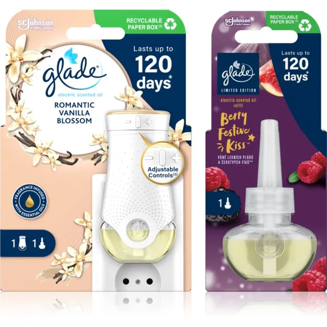 GLADE Electric scented oil Romantic Vanilla Blossom + Berry Festive Kiss Säästupakk 3 tk