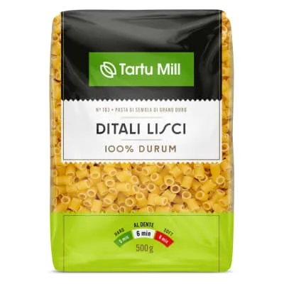 Pasta durum Ditali Lisci, TARTU MILL, 500 g