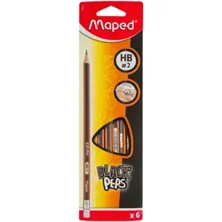 Pliiats Black Peps HB kummiga, MAPED, 6 tk