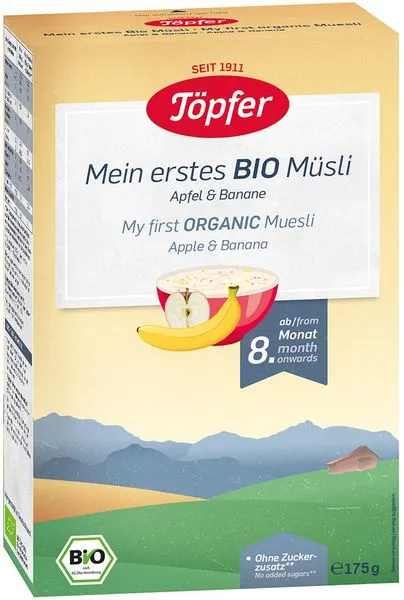 Täistera müsli banaani ja õunaga imikutele alates 8. elukuust, ökoloogiline