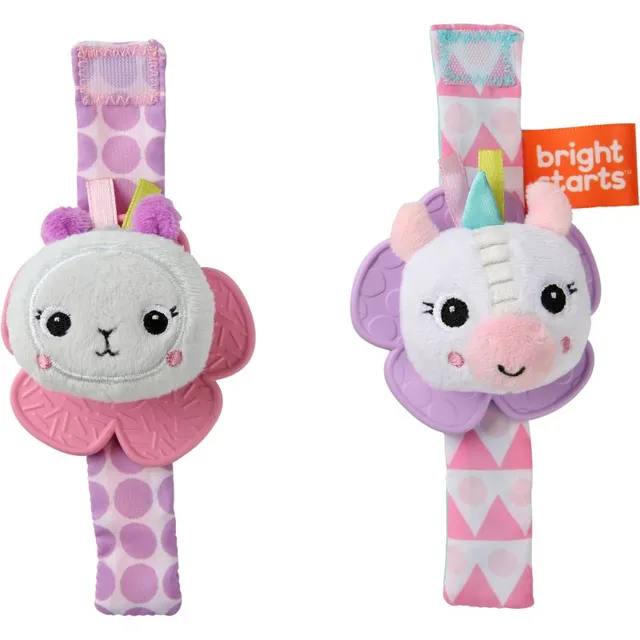 Bright Starts Wrist Pals Toy käe külge pandav kõristi hammustava osaga Unicorn & Llama 0 m+ 2 tk