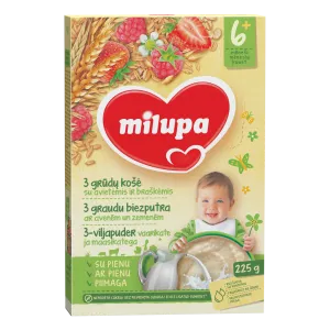 Milupa 3-vilja puder vaarikate ja maasikatega, 6+ 225 g