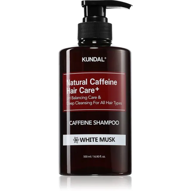 KUNDAL Caffeine Shampoo White Musk Looduslik šampoon juuste väljalangemise vastu 500 ml