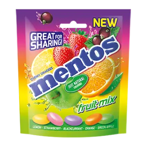 Mentos Fruit Mix nätsukommid kotis 160 g