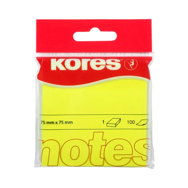 Märkmepaber 75x75mm 100l neoonkollane, KORES, 1 tk
