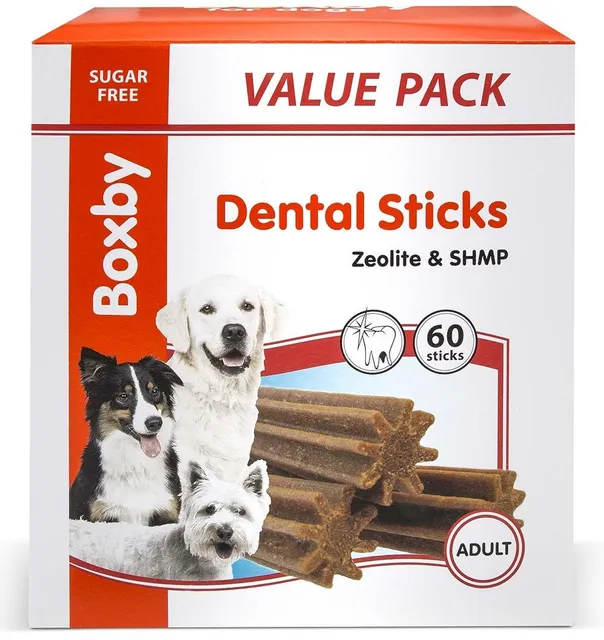 Maius koerale hambahoolduseks Boxby Dental Sticks Zeolite & SHMP, pakendid 30 ja 60 tk