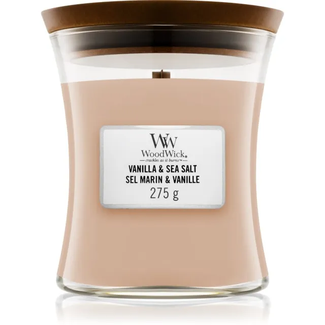 Woodwick Vanilla & Sea Salt lõhnaküünal puidust taht 275 g