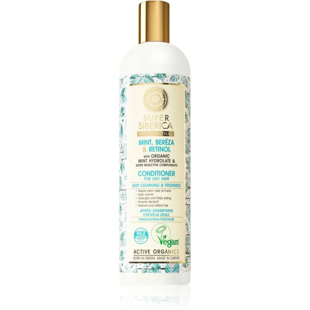 Natura Siberica Mint, Bereza & Retinol Värskendav palsam rasustele juustele 400 ml