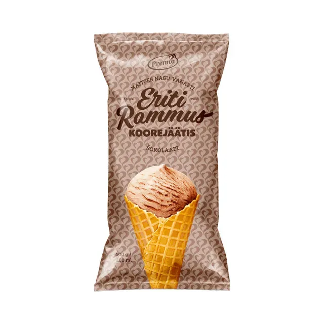 Koorejäätis koonusvahvlis šokolaadiga, PREMIA, 100 g