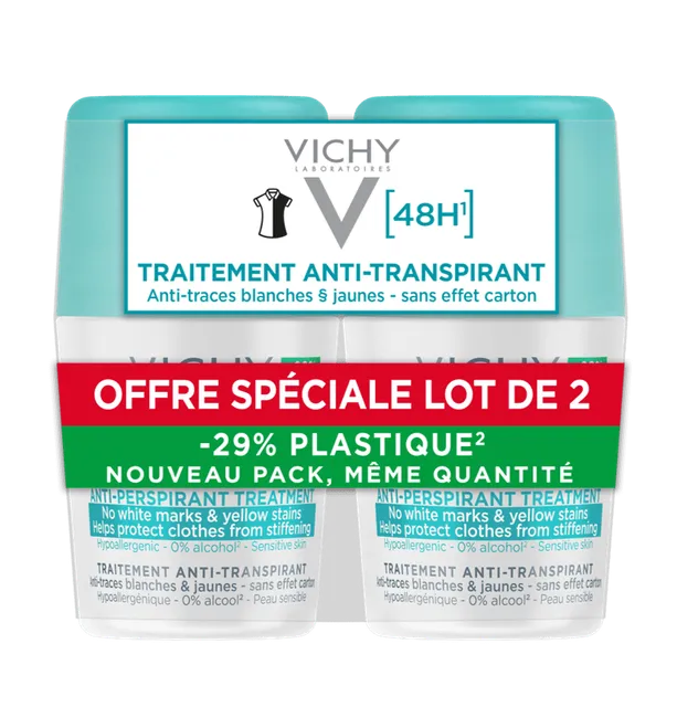 VICHY ANTIPERSPIRANT ROLL-ON 48H ANTITRACE 2X50ML