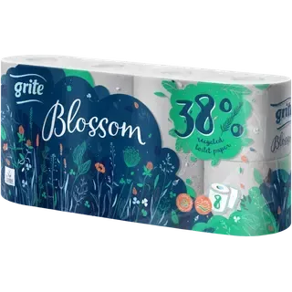 Tualettpaber  Blossom 3-kihiline 145 lehte, GRITE, 8 rulli