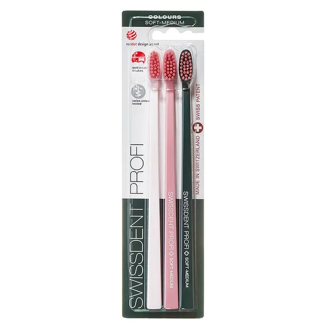 SWISSDENT Profi Colours Toothbrush Trio (Light Pink/Pink/Green)