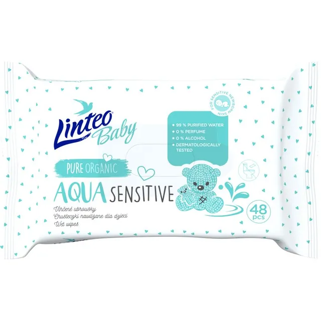 Linteo Baby Aqua Sensitive Õrnad niisked salvrätikud beebile 48 tk