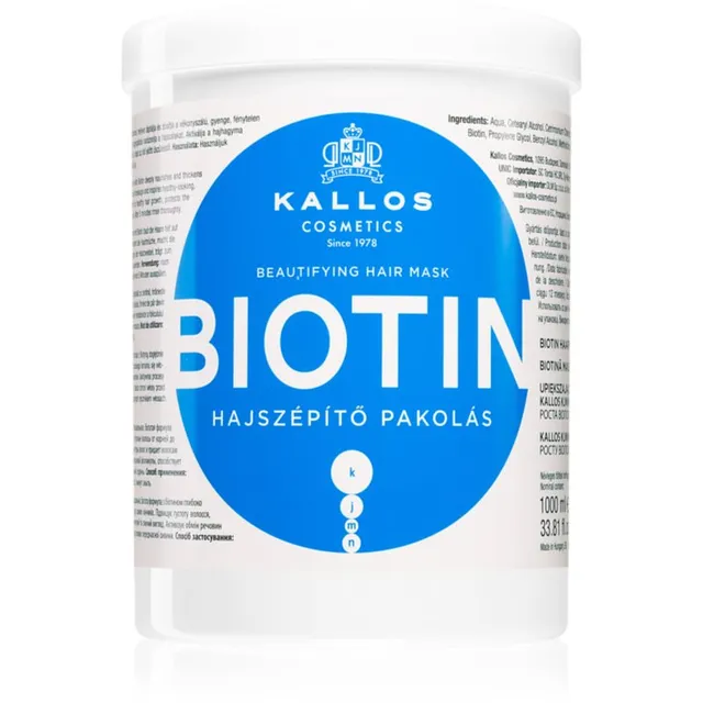Kallos KJMN Professional Biotin Juuksemask õhukestele ja nõrkadele, katkema kippuvatele juustele 1000 ml