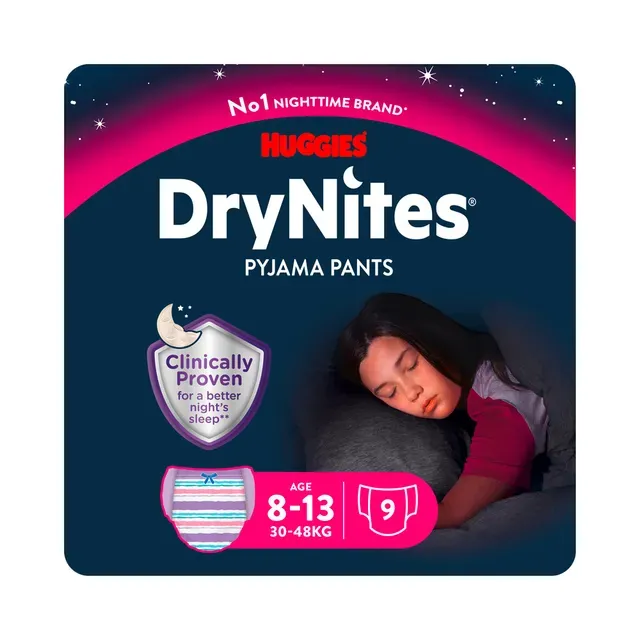 Püksmähkmed Dry Nites tüdrukutele, HUGGIES, 30-48kg/9 tk