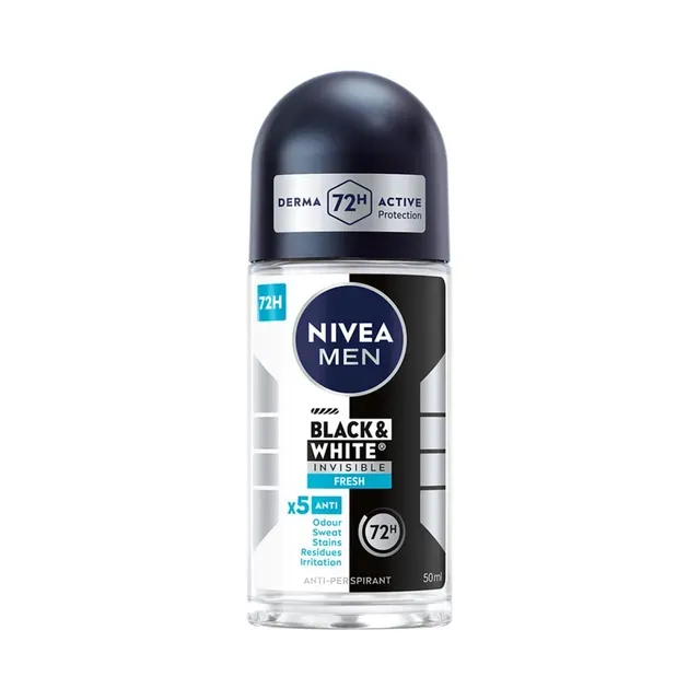 Rulldeodorant Black & White Fresh meestele, NIVEA, 50 ml