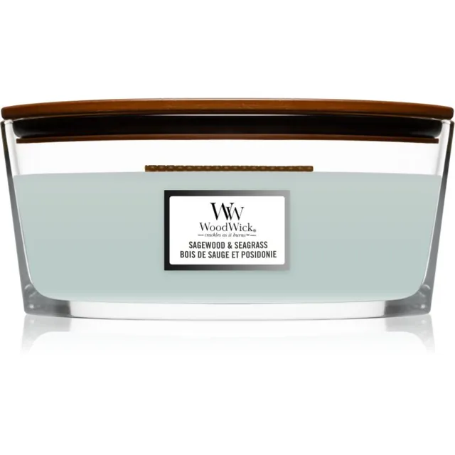 Woodwick Sagewood & Seagrass lõhnaküünal puidust taht (hearthwick) 453,6 g