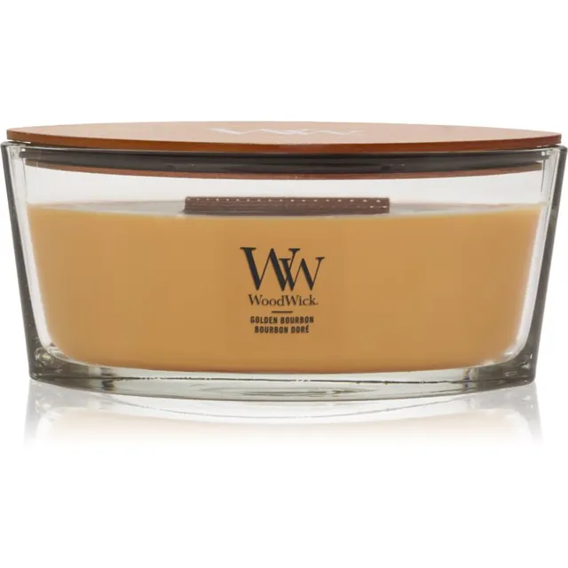 Woodwick Opulent Wood Golden Bourbon lõhnaküünal puidust taht (hearthwick) 453.6 g