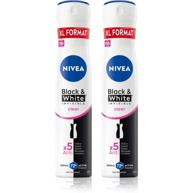 NIVEA Black & White Invisible Clear Pihustatav antiprespirant säästupakk
