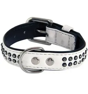 Kaelarihm koerale kaherealise strass-kivikestega Glamorous, valge (Doogy)