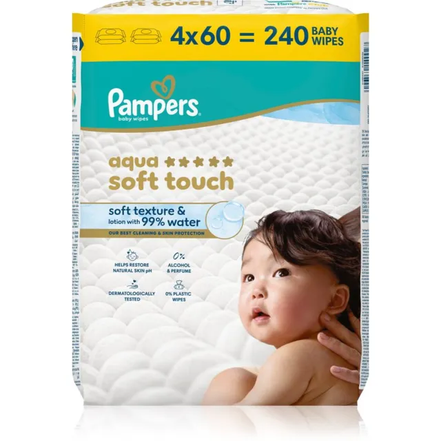 Pampers Aqua Soft Touch Niisked puhastusrätikud lastele 4x60 tk