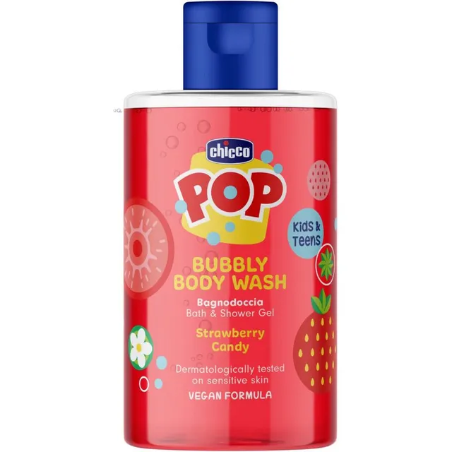 Chicco Pop Bubbly Body Wash Duši- ja vannigeel lastele Strawberry Candy 300 ml
