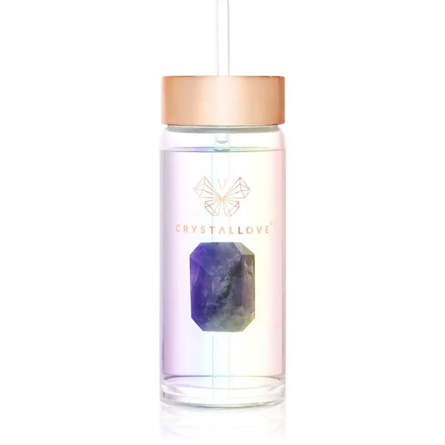 Crystallove Clear Quartz Straw Water Bottle veepudel kõrrega Hologram - Amethyst 400 ml