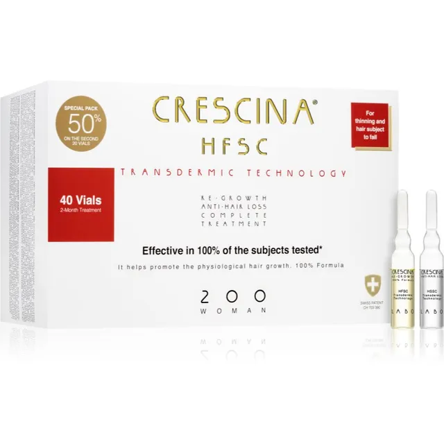 Crescina Transdermic 200 Re-Growth and Anti-Hair Loss Juuste kasvu turgutav hooldus juuste väljalangemise vastu naistele 40x3,5 ml