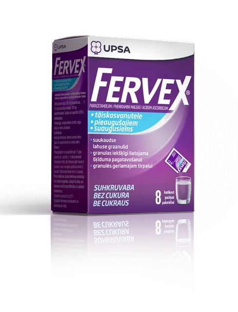 FERVEX (SUHKRUVABA) SUUKAUDNE LAHUSE GRAANULID 500MG+25MG+200MG N8