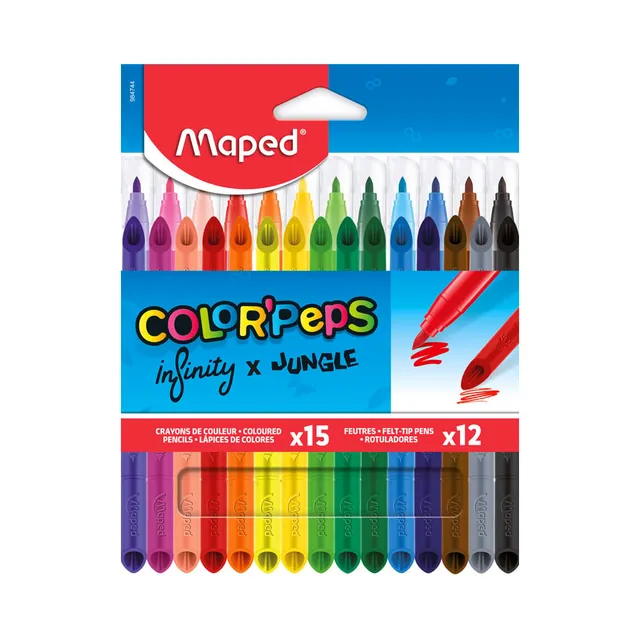 Viltpliiats ColorPeps Jungle 12tk+värvipliiats ColorPeps Infinity 15tk, MAPED, 27 tk