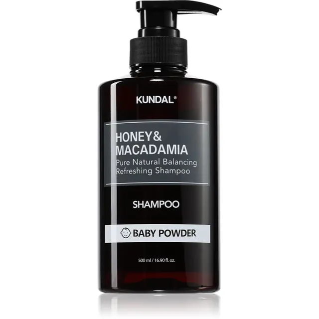 KUNDAL Honey & Macadamia Baby Powder Looduslik šampoon kuivadeleja kahjustatud juustele 500 ml