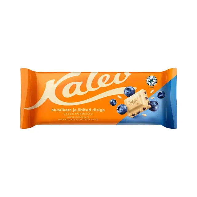 Valge šokolaad õhitud riisi ja mustikaga, KALEV, 190 g
