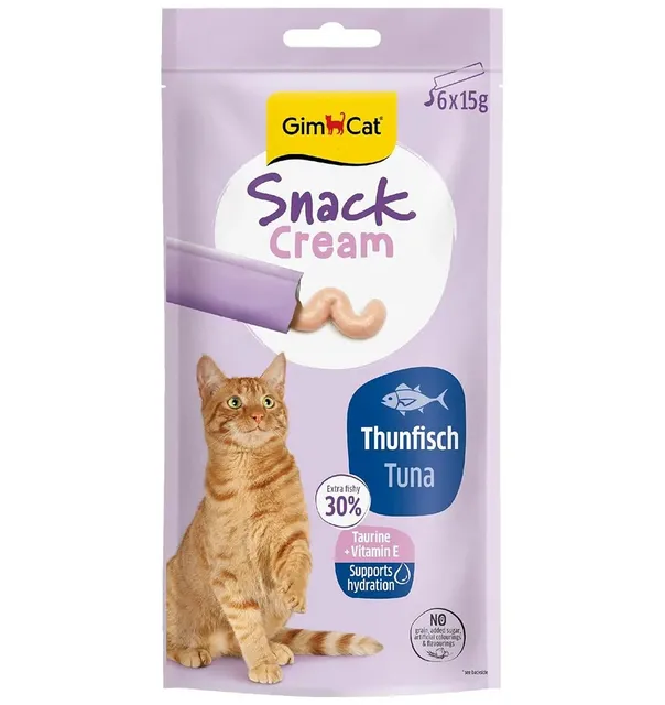GimCat Snack Cream kreemjas maius kassile, tuuniga, 6 x 15 g kotikest