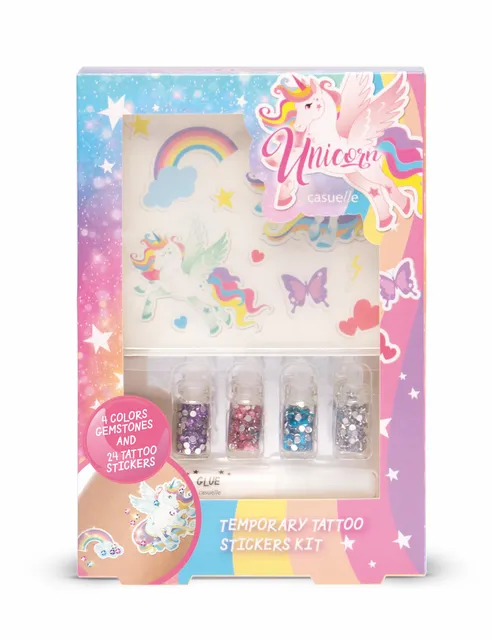Casuelle Unicorn sädeleva kehatätoveeringu komplekt kalliskividega