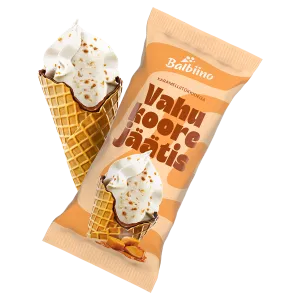 Vahukoorejäätis karamellitükkidega vahvlikoonuses, BALBIINO, 86 g