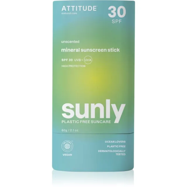 Attitude Sunly Unscented Mineraalne päikesekaitsekreem pulgakujuline SPF 30 60 g