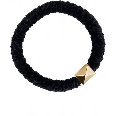 DARK Fluffy Fat Hair Tie W/Gold