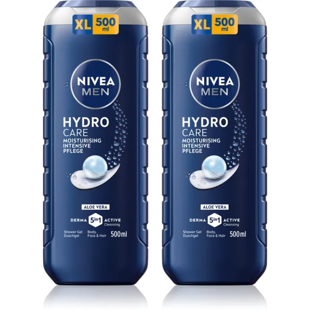 NIVEA MEN Hydrocare Dušigeel näole, kehale ja juustele säästupakk 2 x 500 ml