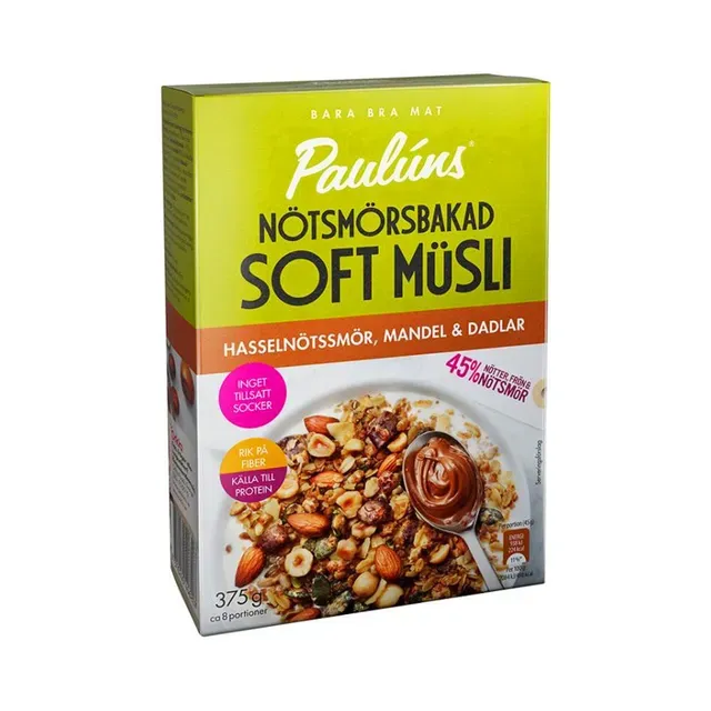 Pähklikreemis küpsetatud pehme müsli mandlite ja datlitega, PAULUN´S, 375 g