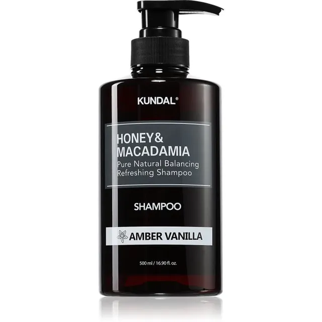 KUNDAL Honey & Macadamia Amber Vanilla Looduslik šampoon kuivadeleja kahjustatud juustele 500 ml