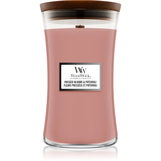 Woodwick Pressed Blooms & Patchouli lõhnaküünal puidust taht 609.5 g