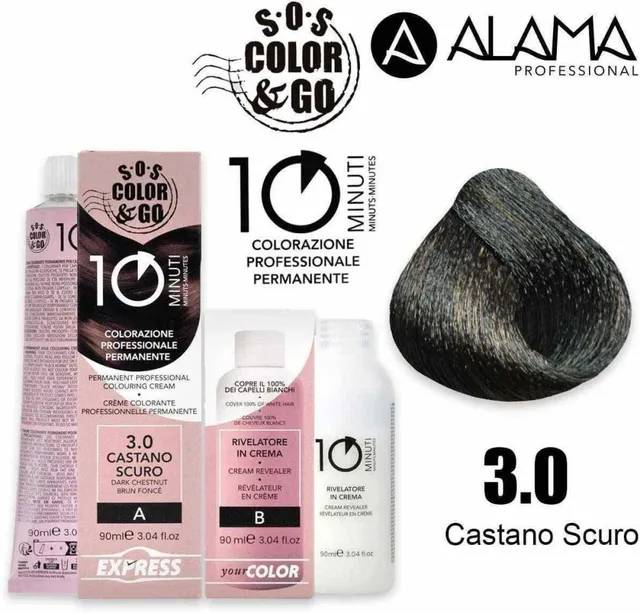 Alama SOS Color & Go Set Professional 10 Min Colouring Cream 3.0 Dark Chestnut