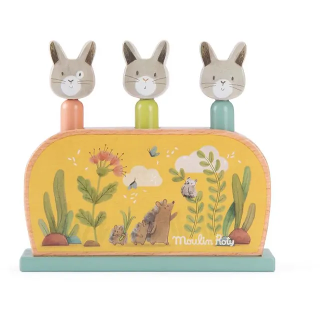 MOULIN ROTY Wooden Pop Up Toy Trois Petits Lapins hüppemäng 12m+ 1 tk